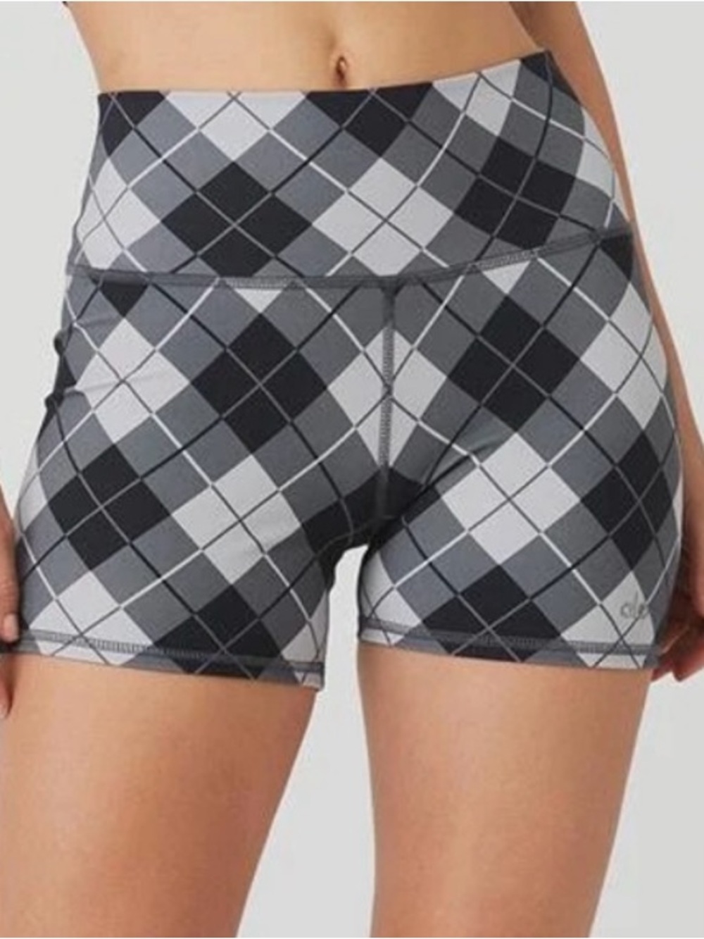 ALO Yoga Gray Argyle High-Waist Bike Shorts